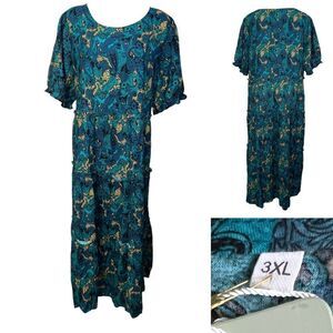 YesNo maxi dress plus size 3XL muumuu fall casual short sleeve‎ tiered cotton -5